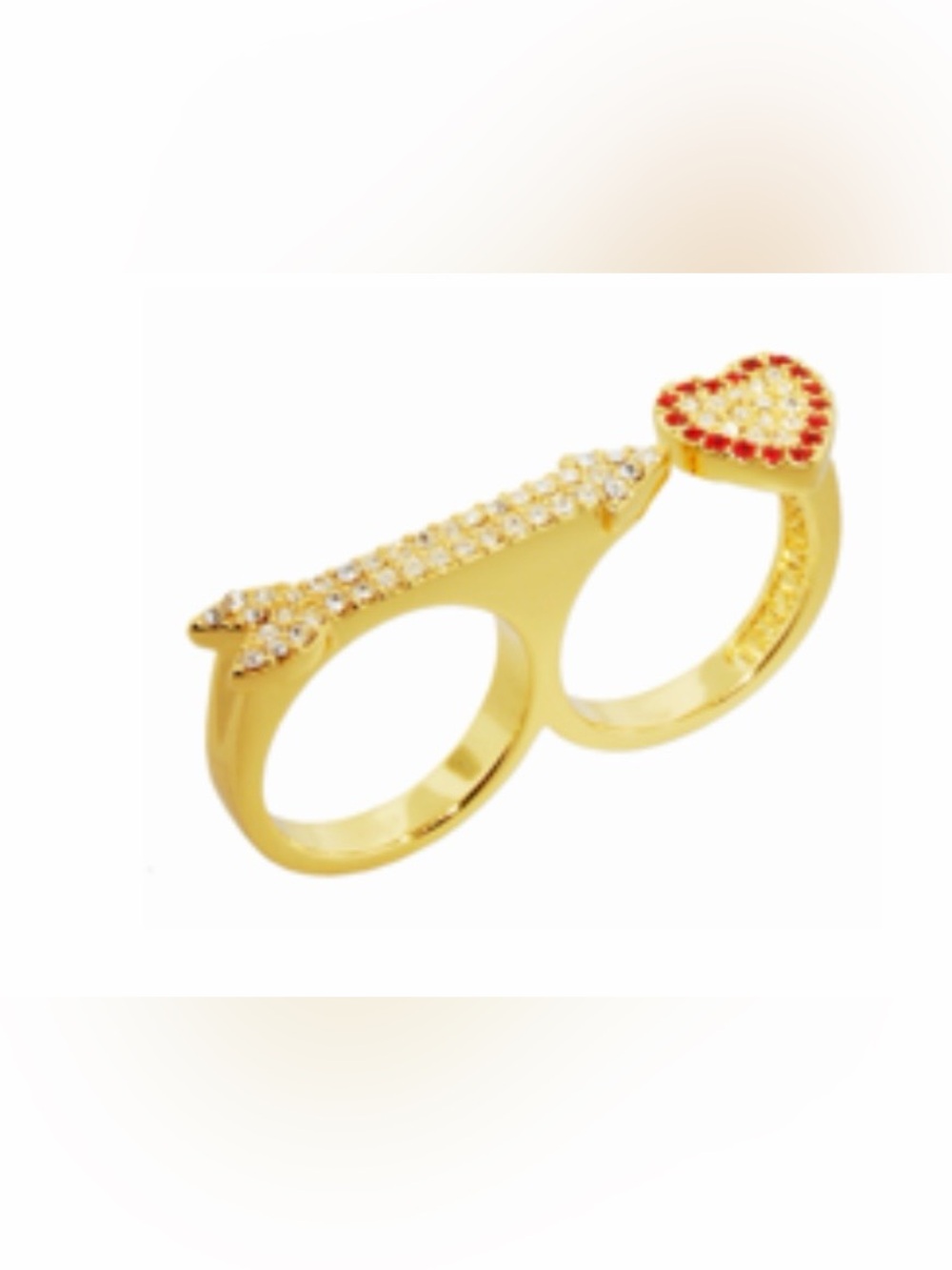 Erica Anenberg Cupid Twosome Ring Gold Crystal Double Finger Ring NWT Size 7/8